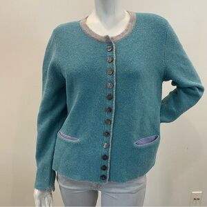 SUNDANCE Kirsten Merino Wool Teal Blue Cardigan Sweater